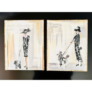 2 Liesl Long Canvas Prints 11"x14"High Fashion Lady Walking Dog Poodle Scottie